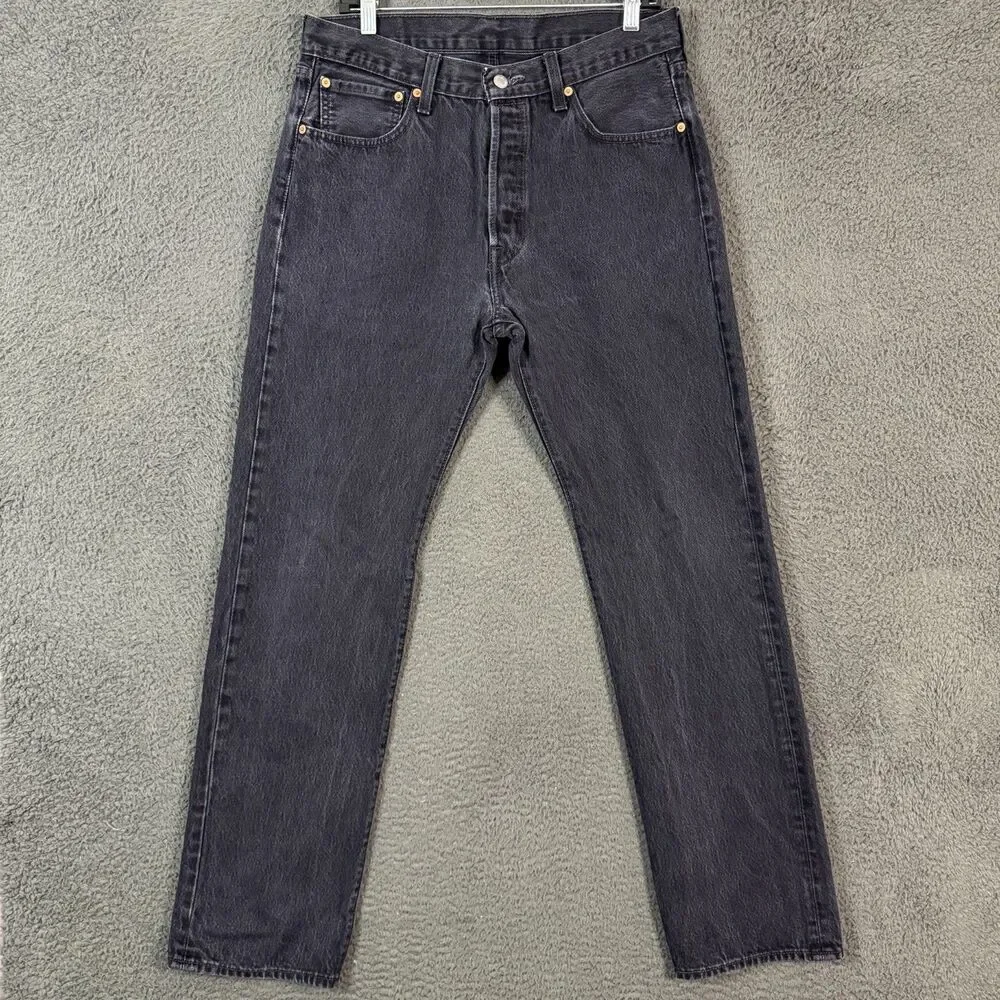 Levis 501 Jeans Mens 34x34 Black Straight Fit Dark Wash Button Fly Denim Pants